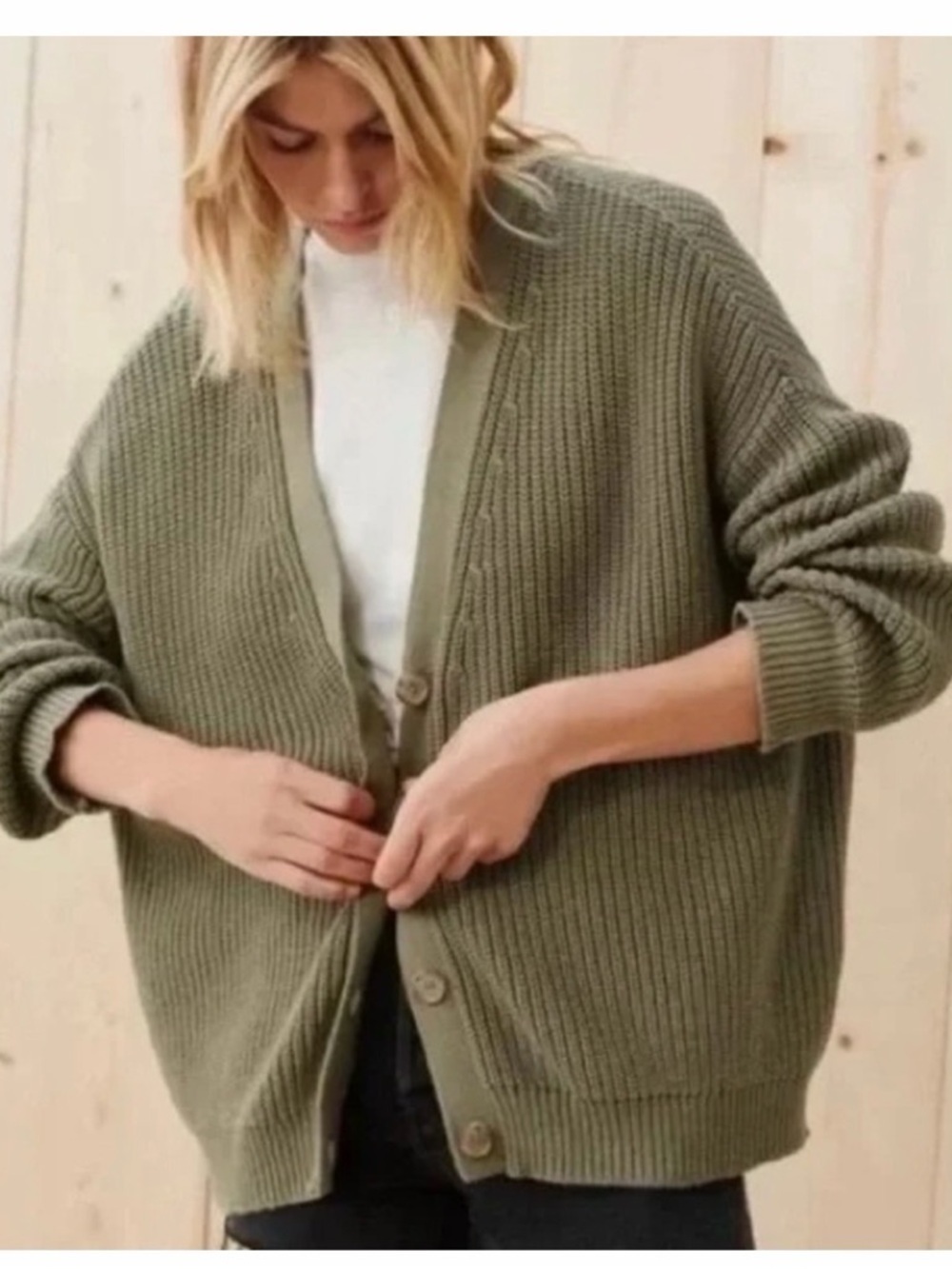 Jenni Kayne Cocoon Cardigan Women's Large Olive Organic
Cotton Ribbed Oversized